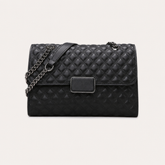 Quilted Faux Leather Flap Shoulder Bag with Chain Strap