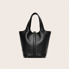 Pebbled Leather Structured Tote Bag with Gold-Tone Lock Detail