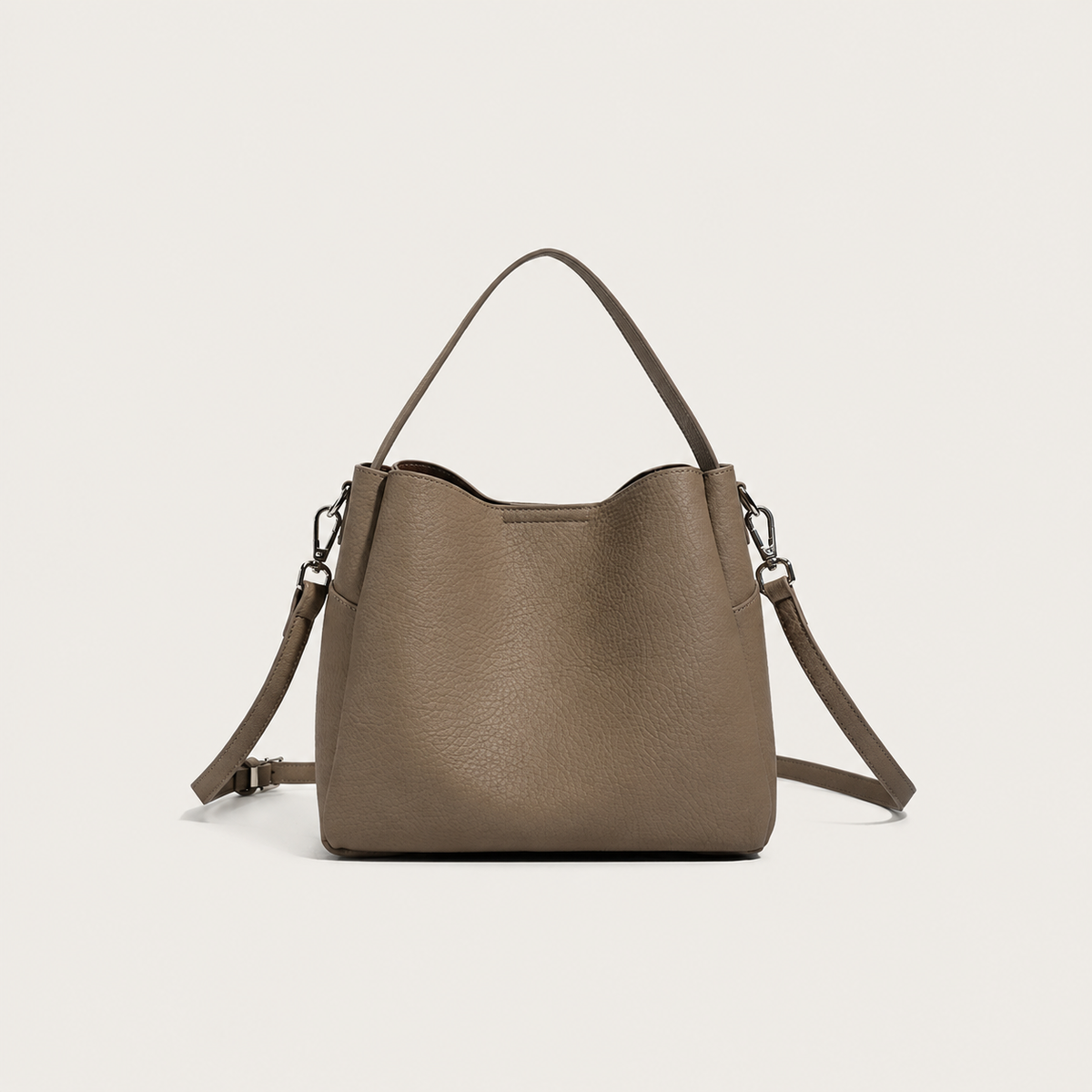 Soft Pebbled Leather Bucket Tote Bag