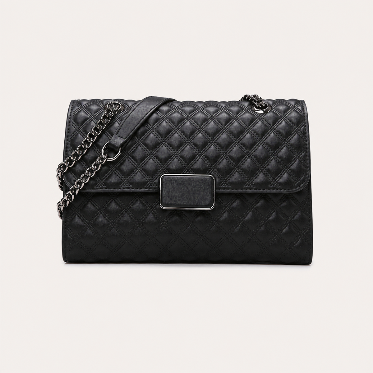 Quilted Faux Leather Flap Shoulder Bag with Chain Strap
