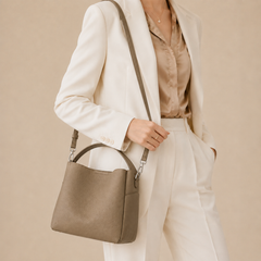 Soft Pebbled Leather Bucket Tote Bag